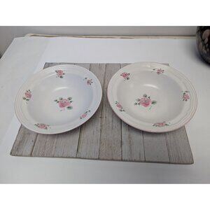Set of 2 Vintage Gibson ROSELAND Pink Rose Soup Cereal Bowls Retired 8¼"